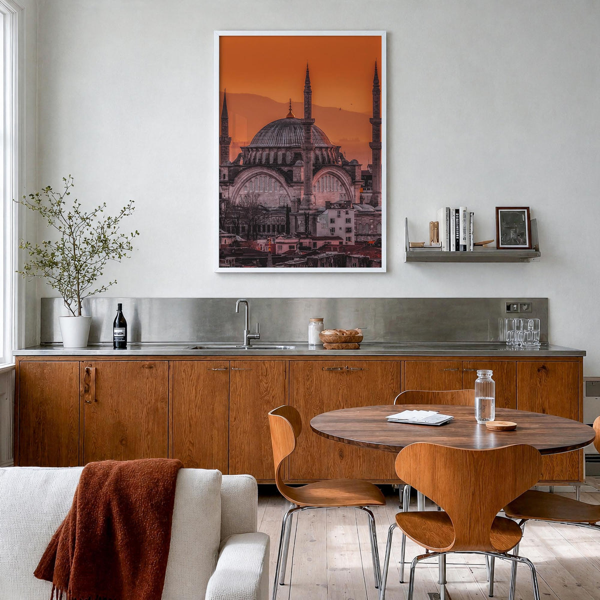 Istanbul no. 1 colorful photo poster of Türkiye – vertical wall art in white wood frame, hanging on wall