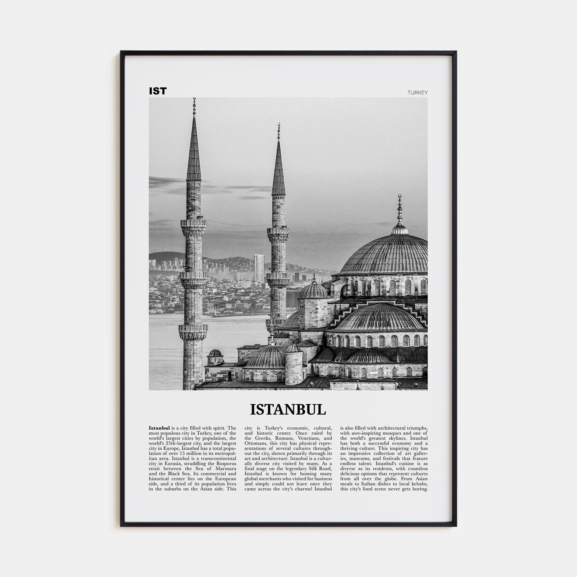 Istanbul No 1 Poster Black Metal / 8x12 in Nbourhood Travel B&W Poster