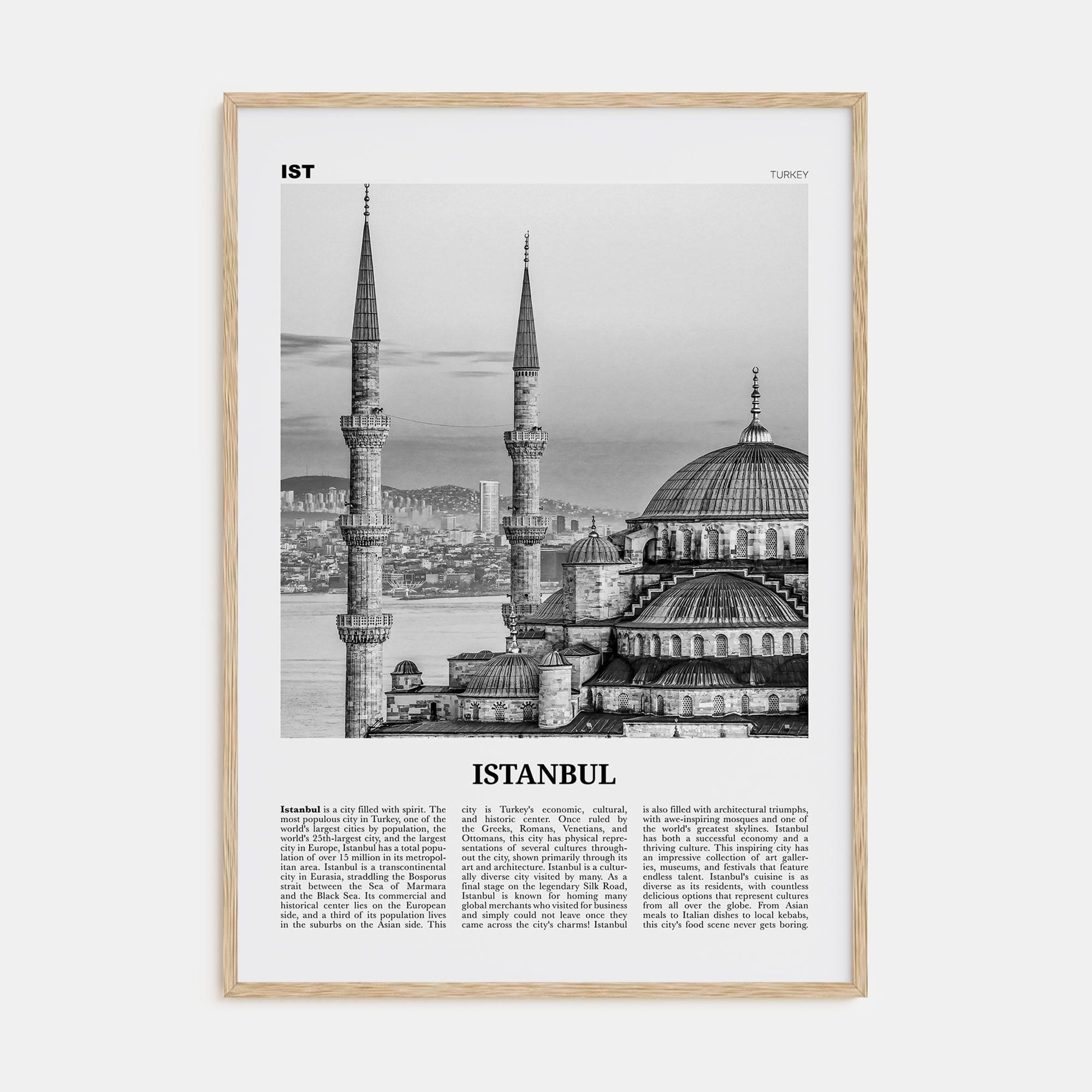 Istanbul No 1 Poster Natural Wood / 8x12 in Nbourhood Travel B&W Poster