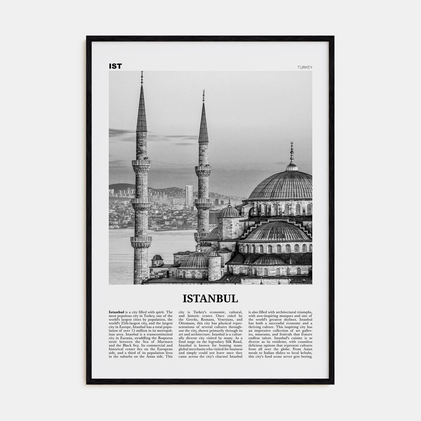 Istanbul No 1 Poster Black Wood / 8x12 in Nbourhood Travel B&W Poster