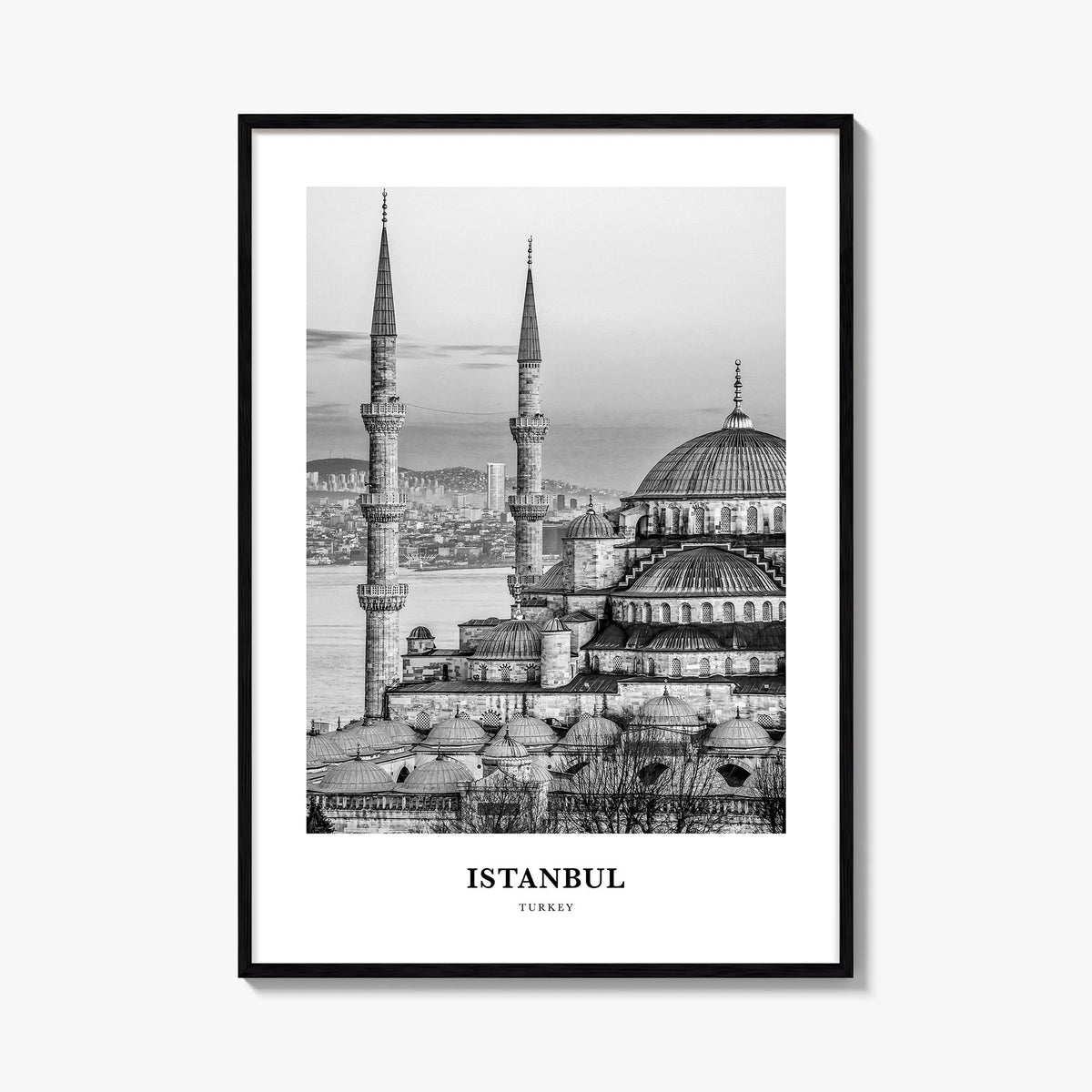 Istanbul no. 2 black & white classic poster of Türkiye – vertical wall art, unframed print shown in interior mockup