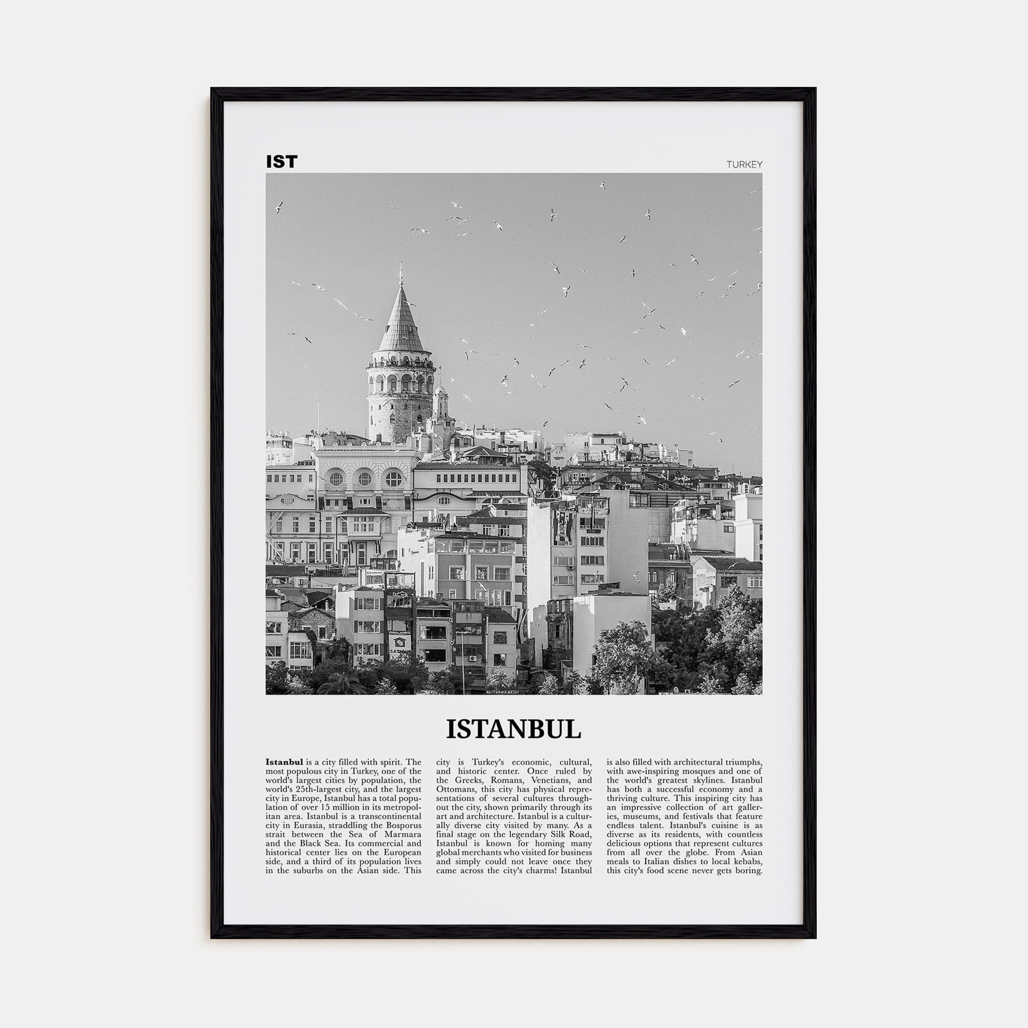 Istanbul No 2 Poster Black Wood / 8x12 in Nbourhood Travel B&W Poster