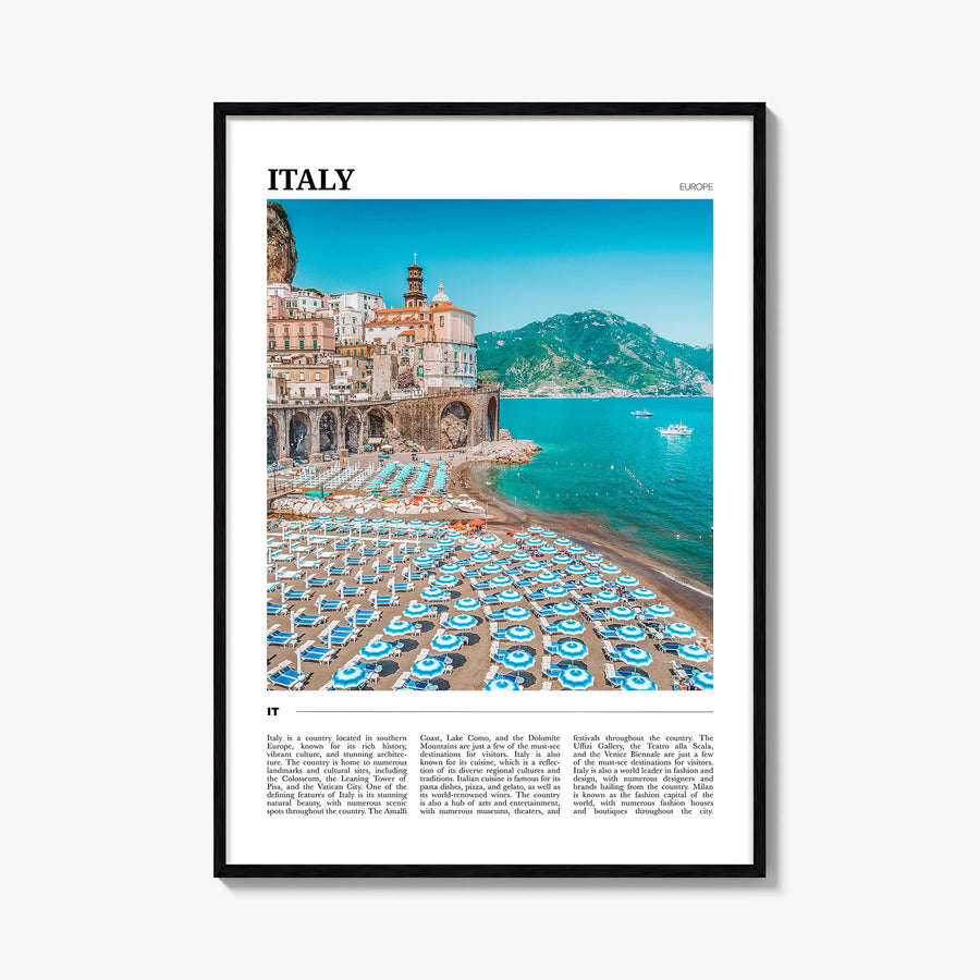 Italy colorful travel poster of Europe – vertical wall art, unframed print shown in interior mockup