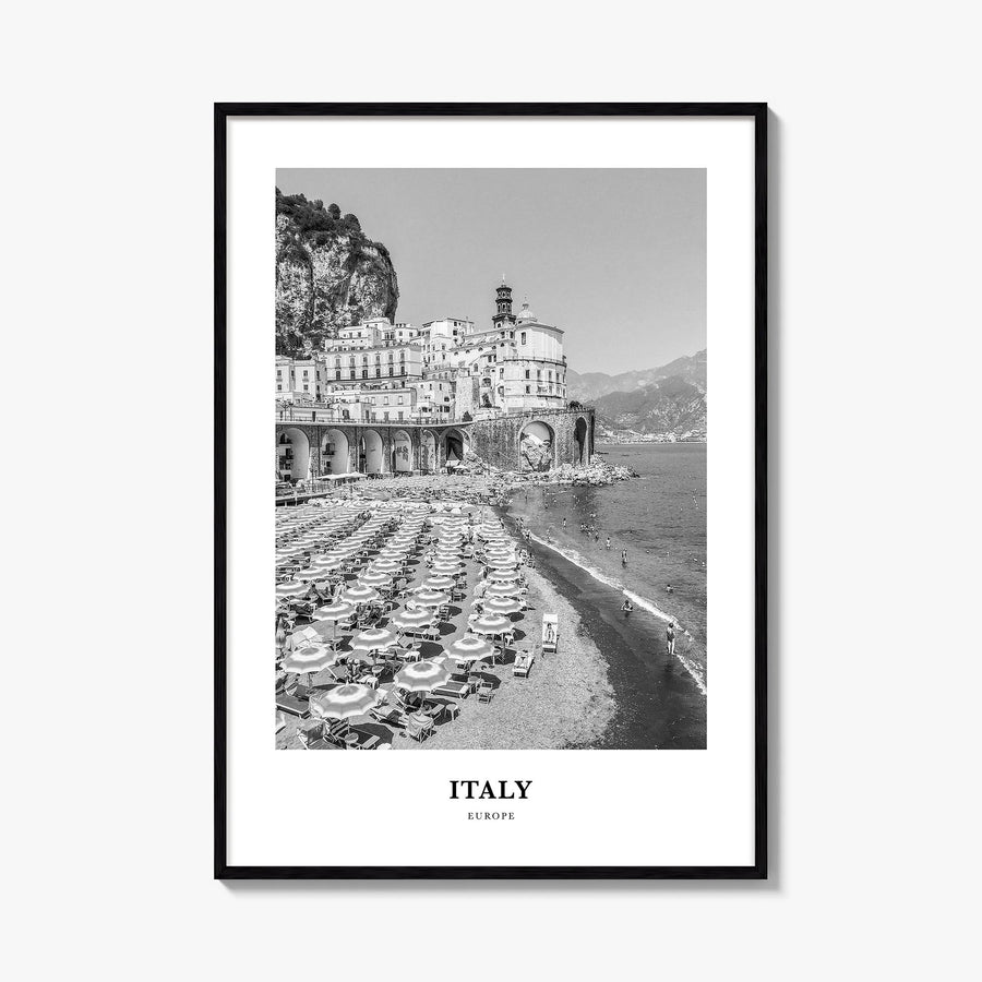 Italy no. 1 black & white classic poster of Europe – vertical wall art, unframed print shown in interior mockup