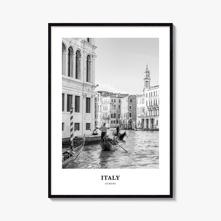 Italy no. 2 black & white classic poster of Europe – vertical wall art, unframed print shown in interior mockup