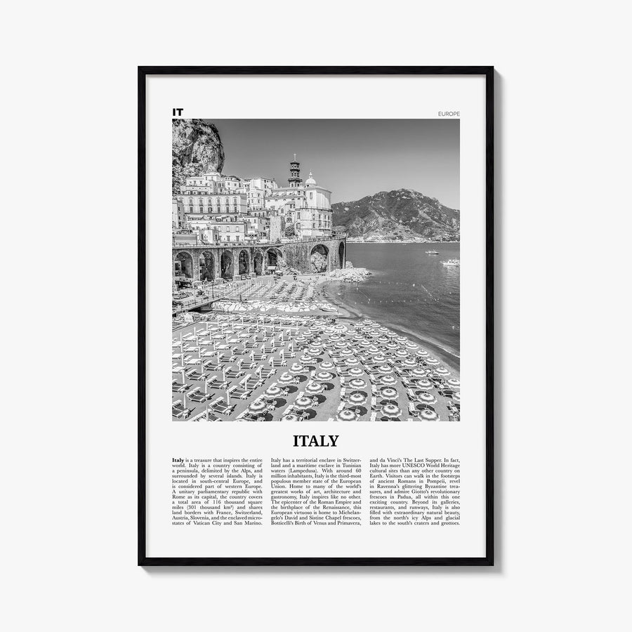 Italy no. 3 black & white newspaper poster of Europe – vertical wall art, unframed print shown in interior mockup