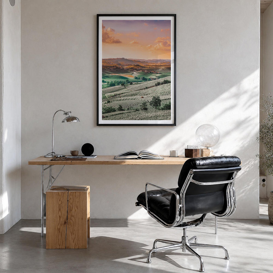 Italy no. 2 colorful photo poster of Europe – vertical wall art in black wood frame with white border, hanging on wall