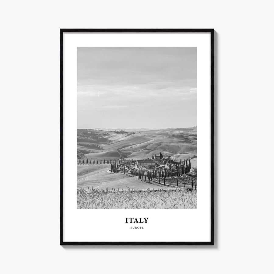 Italy no. 3 black & white classic poster of Europe – vertical wall art, unframed print shown in interior mockup