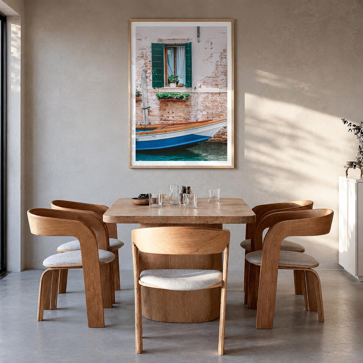 Italy no. 3 colorful photo poster of Europe – vertical wall art in natural wood frame with white border, hanging on wall