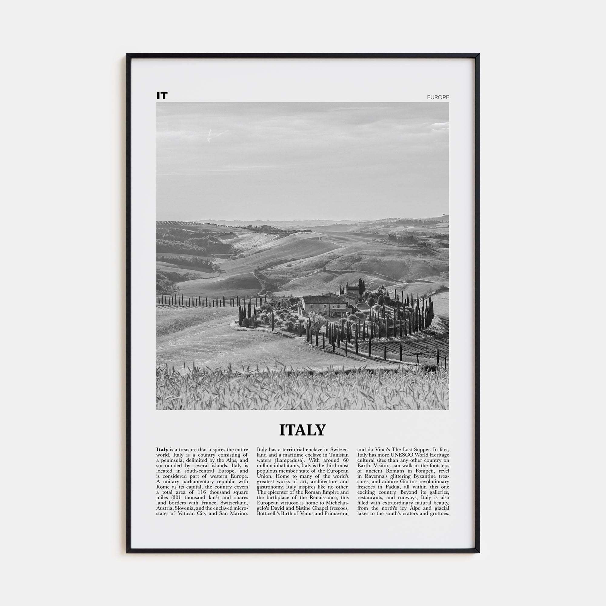 Italy No 3 Poster None / 8x12 in Nbourhood Travel B&W Poster