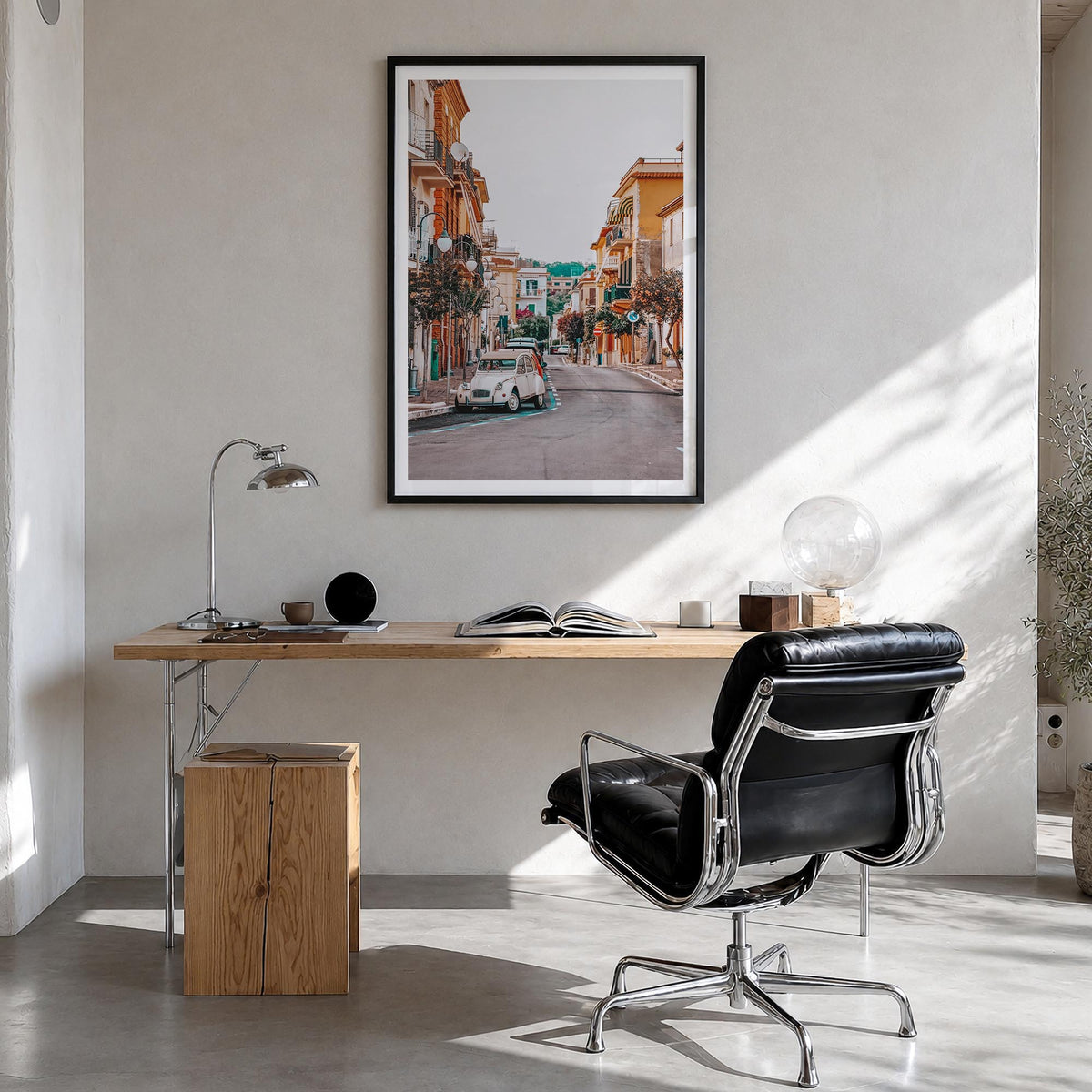 Italy no. 5 colorful photo poster of Europe – vertical wall art in black wood frame with white border, hanging on wall