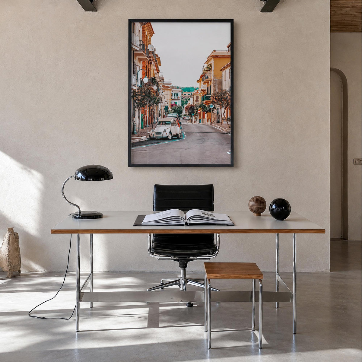 Italy no. 5 colorful photo poster of Europe – vertical wall art in black wood frame, hanging on wall