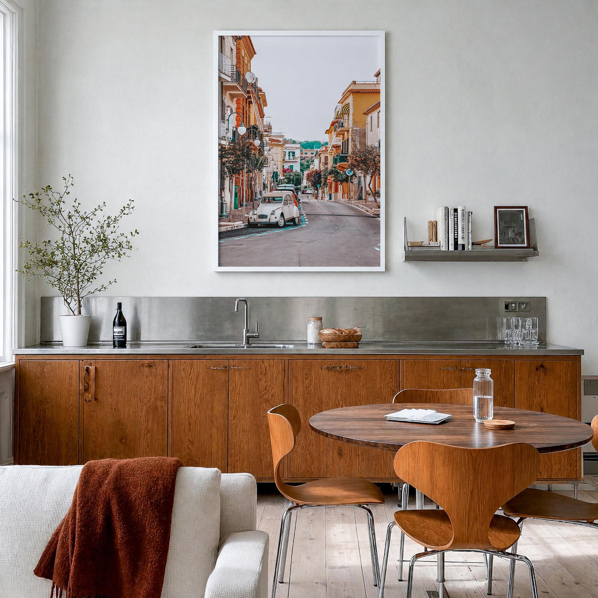 Italy no. 5 colorful photo poster of Europe – vertical wall art in white wood frame, hanging on wall