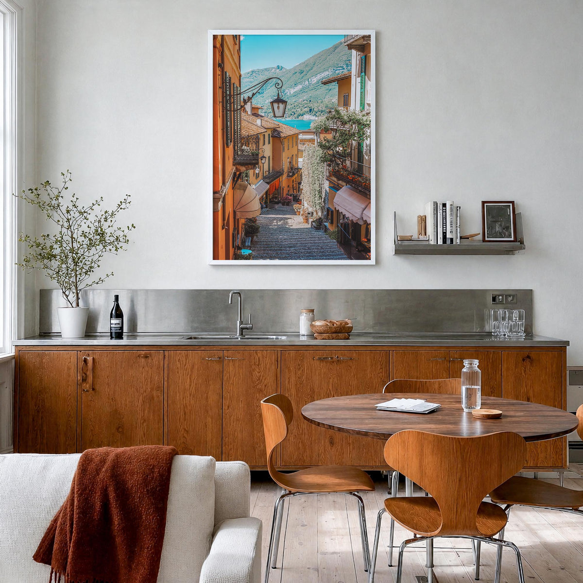 Italy no. 6 colorful photo poster of Europe – vertical wall art in white wood frame, hanging on wall