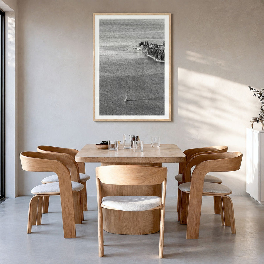 Italy Photo No 3 Poster in a natural wood frame, hanging in a dining room, white border