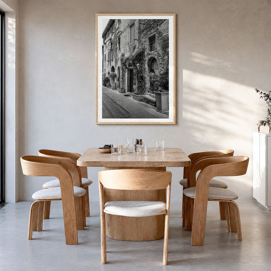 Italy Photo No 4 Poster in a natural wood frame, hanging in a dining room, white border