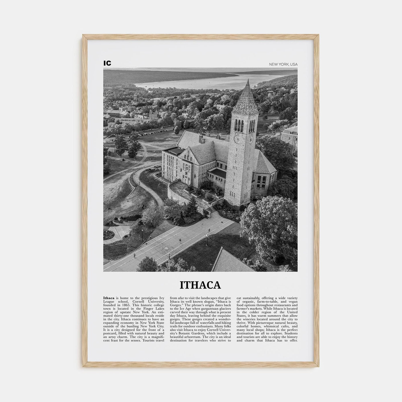 Ithaca Poster Natural Wood / 8x12 in Nbourhood Travel B&W Poster