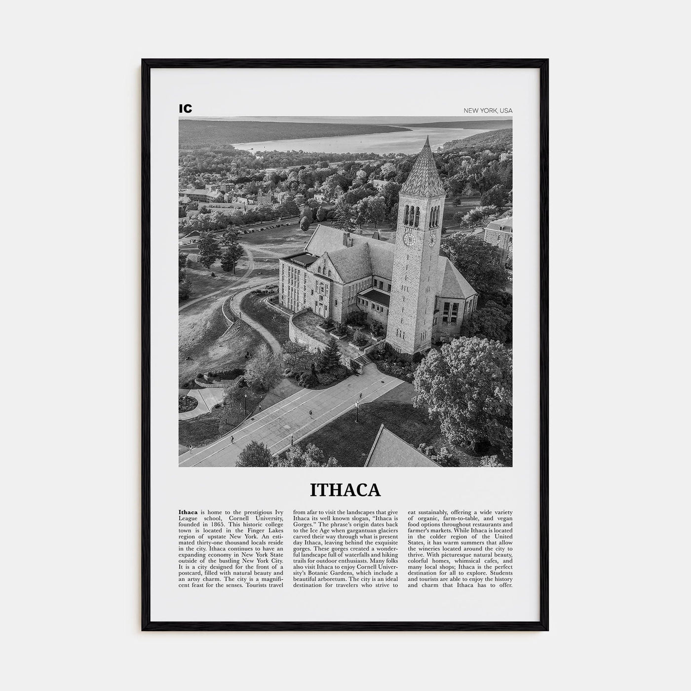 Ithaca Poster Black Wood / 8x12 in Nbourhood Travel B&W Poster