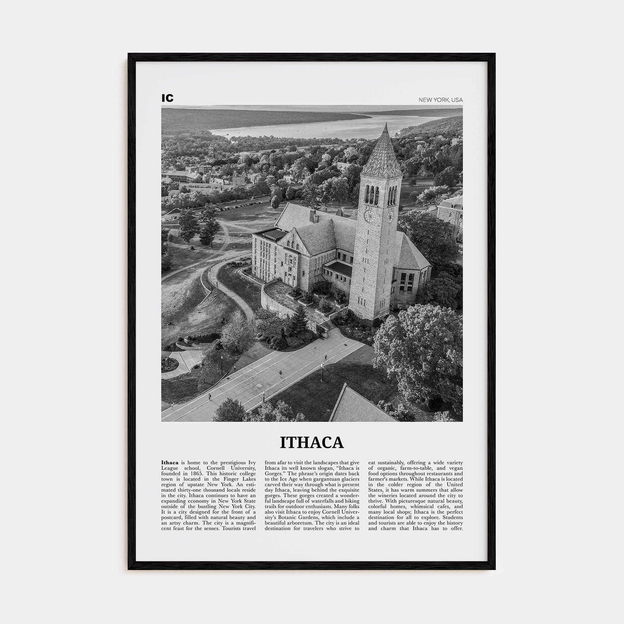 Ithaca Poster Black Wood / 8x12 in Nbourhood Travel B&W Poster