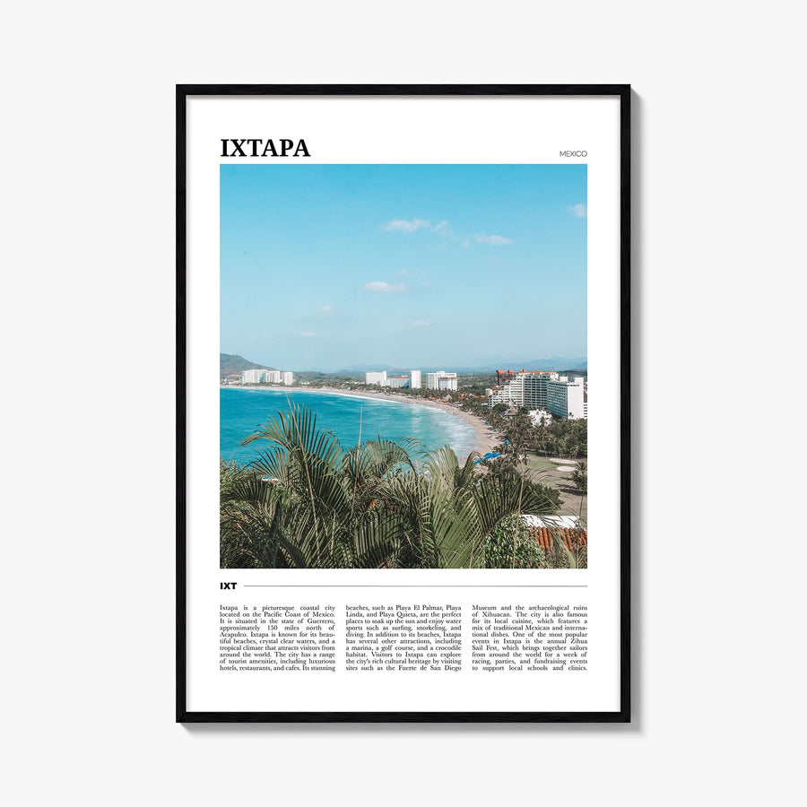 Ixtapa colorful travel poster of Mexico – vertical wall art, unframed print shown in interior mockup