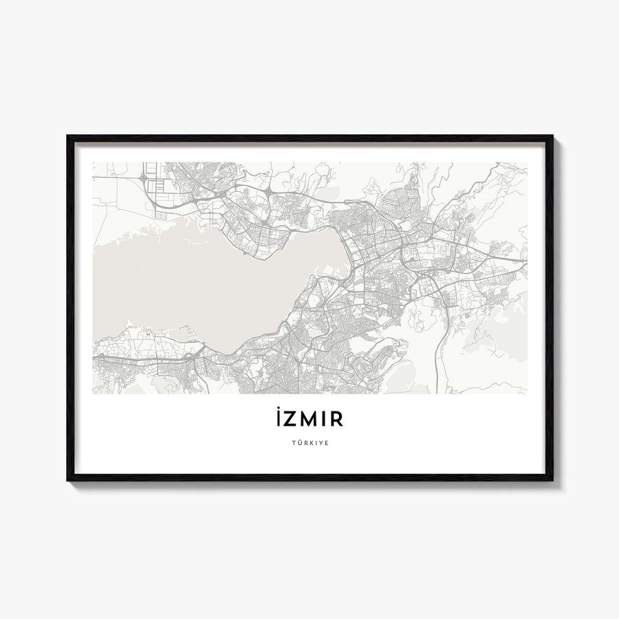 Izmir black & white map poster of Türkiye – horizontal wall art, unframed print shown in interior mockup