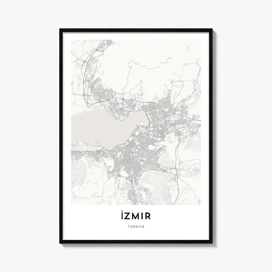 Izmir black & white map poster of Türkiye – vertical wall art, unframed print shown in interior mockup