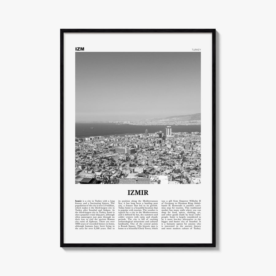 Izmir black & white newspaper poster of Türkiye – vertical wall art, unframed print shown in interior mockup