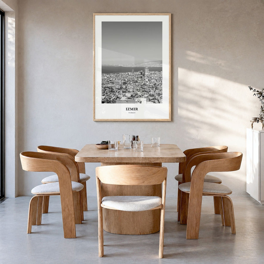 Izmir Classic Poster in a natural wood frame, hanging in a dining room