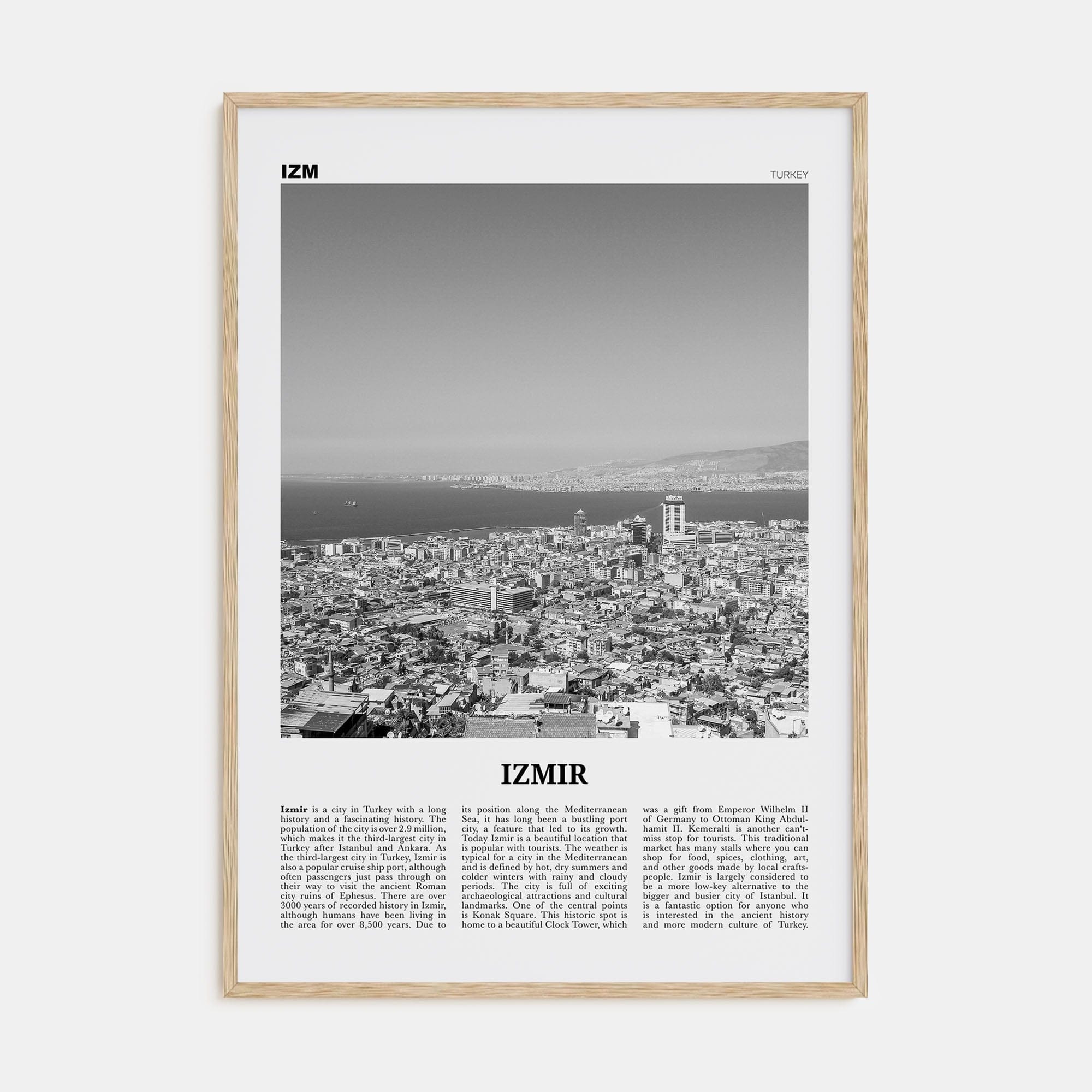 Izmir Poster Natural Wood / 8x12 in Nbourhood Travel B&W Poster