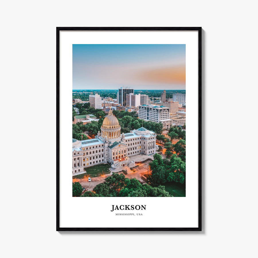Jackson colorful classic poster of Mississippi, USA – vertical wall art, unframed print shown in interior mockup