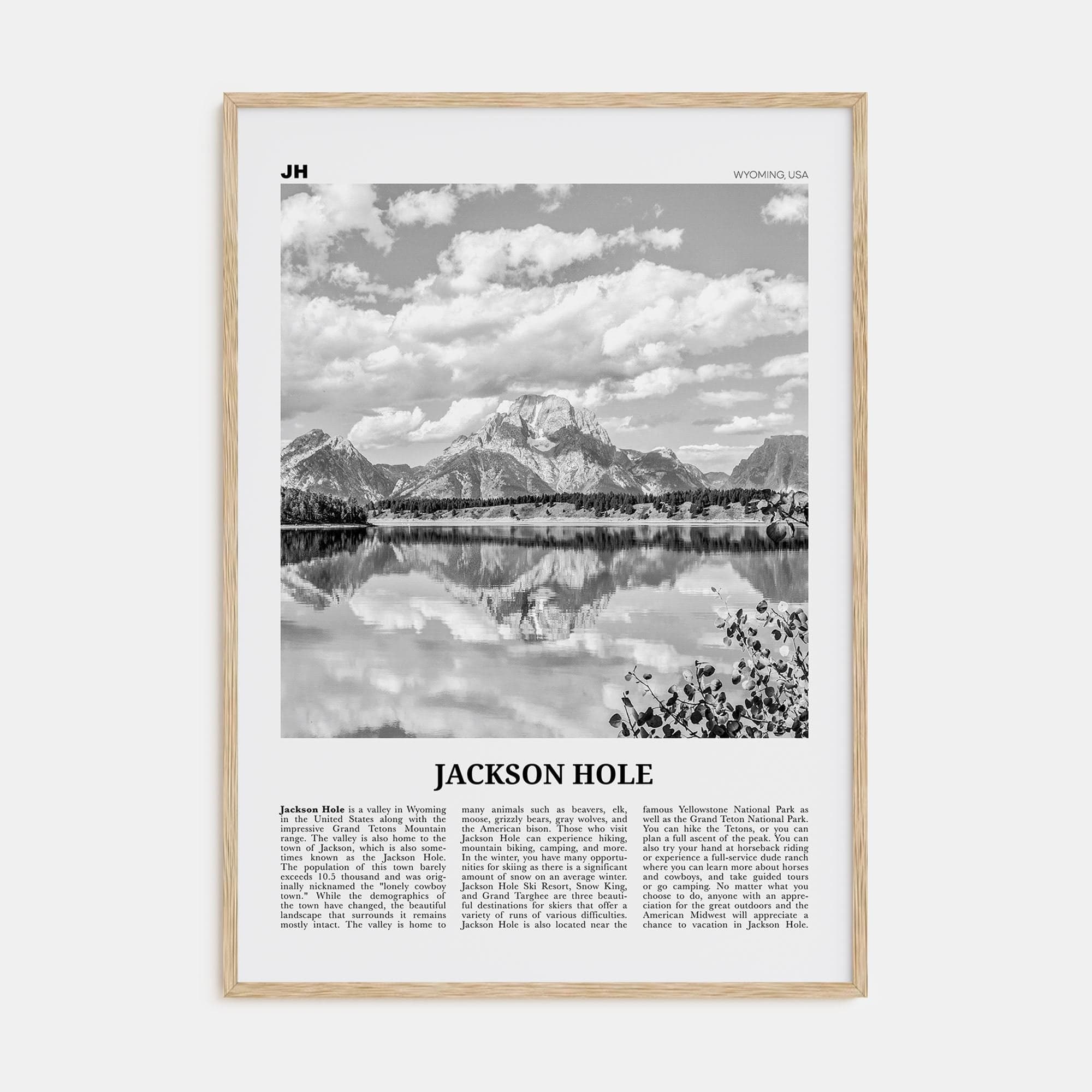 Jackson Hole Poster Natural Wood / 8x12 in Nbourhood Travel B&W Poster