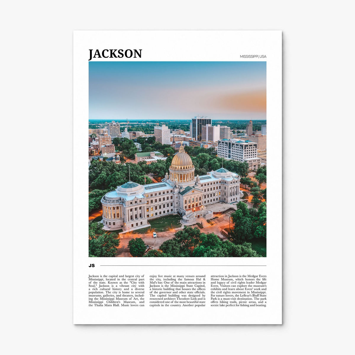 Jackson, Mississippi Travel Poster, print only (unframed)