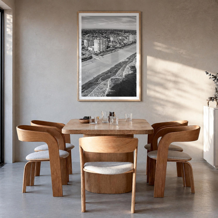 Jacksonville Beach black & white photo poster of Florida, USA – vertical wall art in natural wood frame with white border, ha