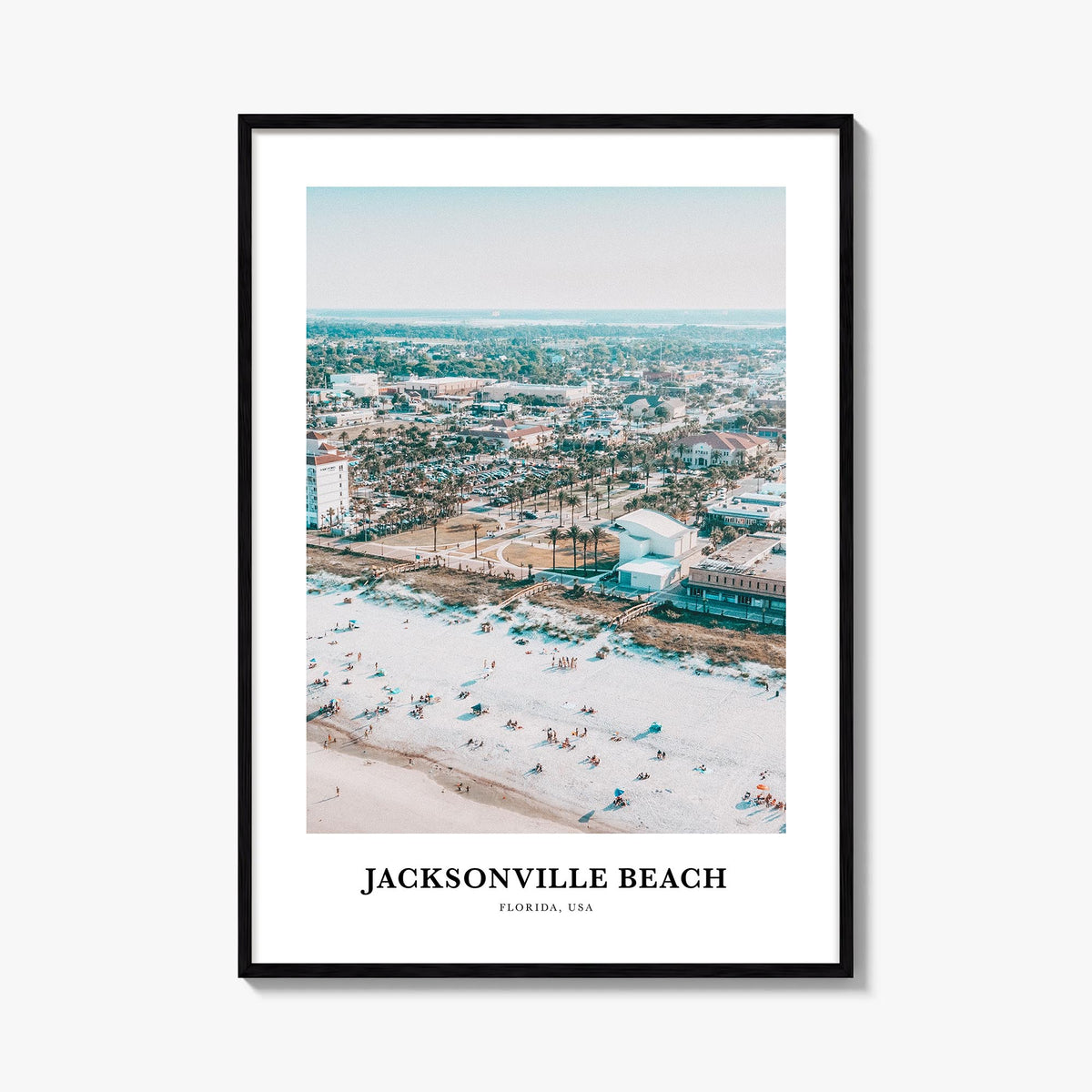 Jacksonville Beach colorful classic poster of Florida, USA – vertical wall art, unframed print shown in interior mockup