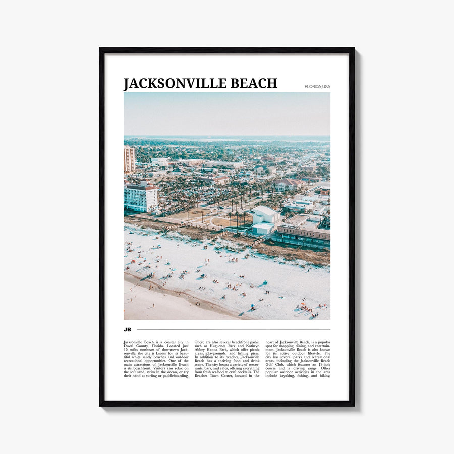 Jacksonville Beach colorful travel poster of Florida, USA – vertical wall art, unframed print shown in interior mockup