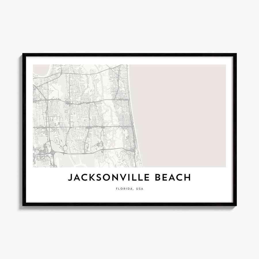 Jacksonville Beach Map Poster, framed poster mockup