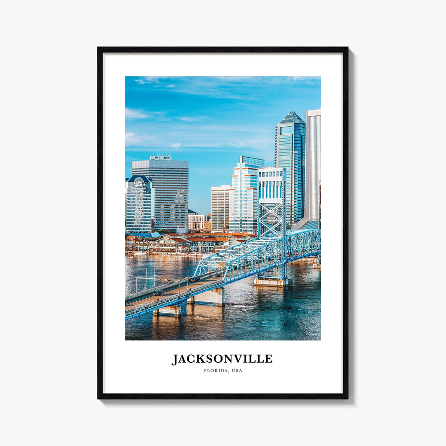 Jacksonville colorful classic poster of Florida, USA – vertical wall art, unframed print shown in interior mockup