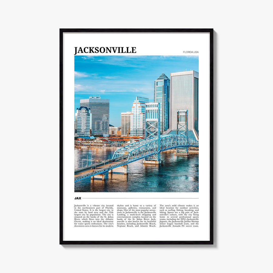 Jacksonville colorful travel poster of Florida, USA – vertical wall art, unframed print shown in interior mockup