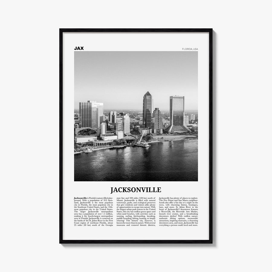 Jacksonville no. 1 black & white newspaper poster of Florida, USA – vertical wall art, unframed print shown in interior mocku