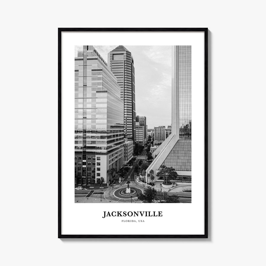 Jacksonville no. 2 black & white classic poster of Florida, USA – vertical wall art, unframed print shown in interior mockup