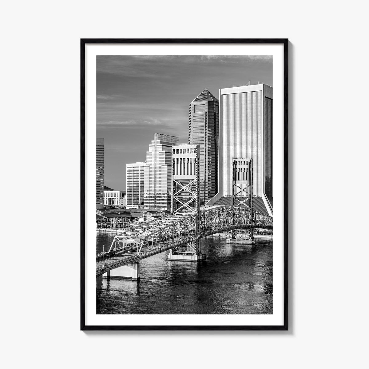 Jacksonville no. 2 black & white photo poster of Florida, USA – vertical wall art, unframed print shown in interior mockup