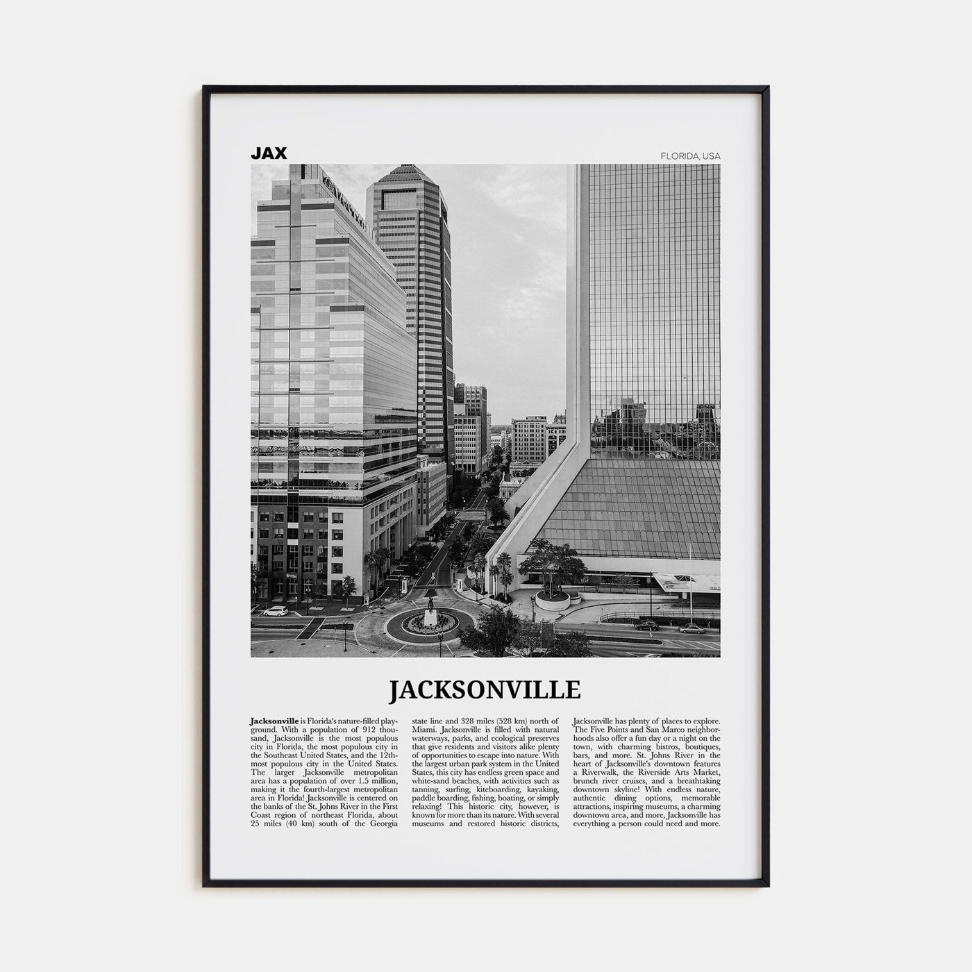 Jacksonville No 2 Poster None / 8x12 in Nbourhood Travel B&W Poster