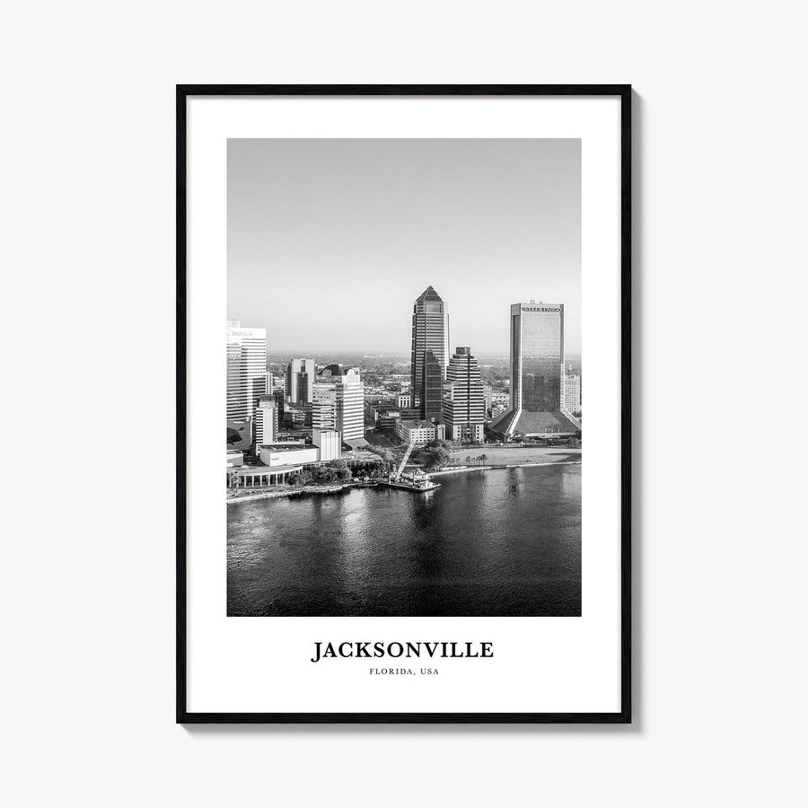 Jacksonville no. 3 black & white classic poster of Florida, USA – vertical wall art, unframed print shown in interior mockup