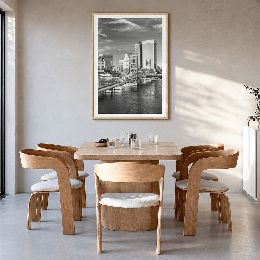 Jacksonville Photo No 1 Poster in a natural wood frame, hanging in a dining room, white border
