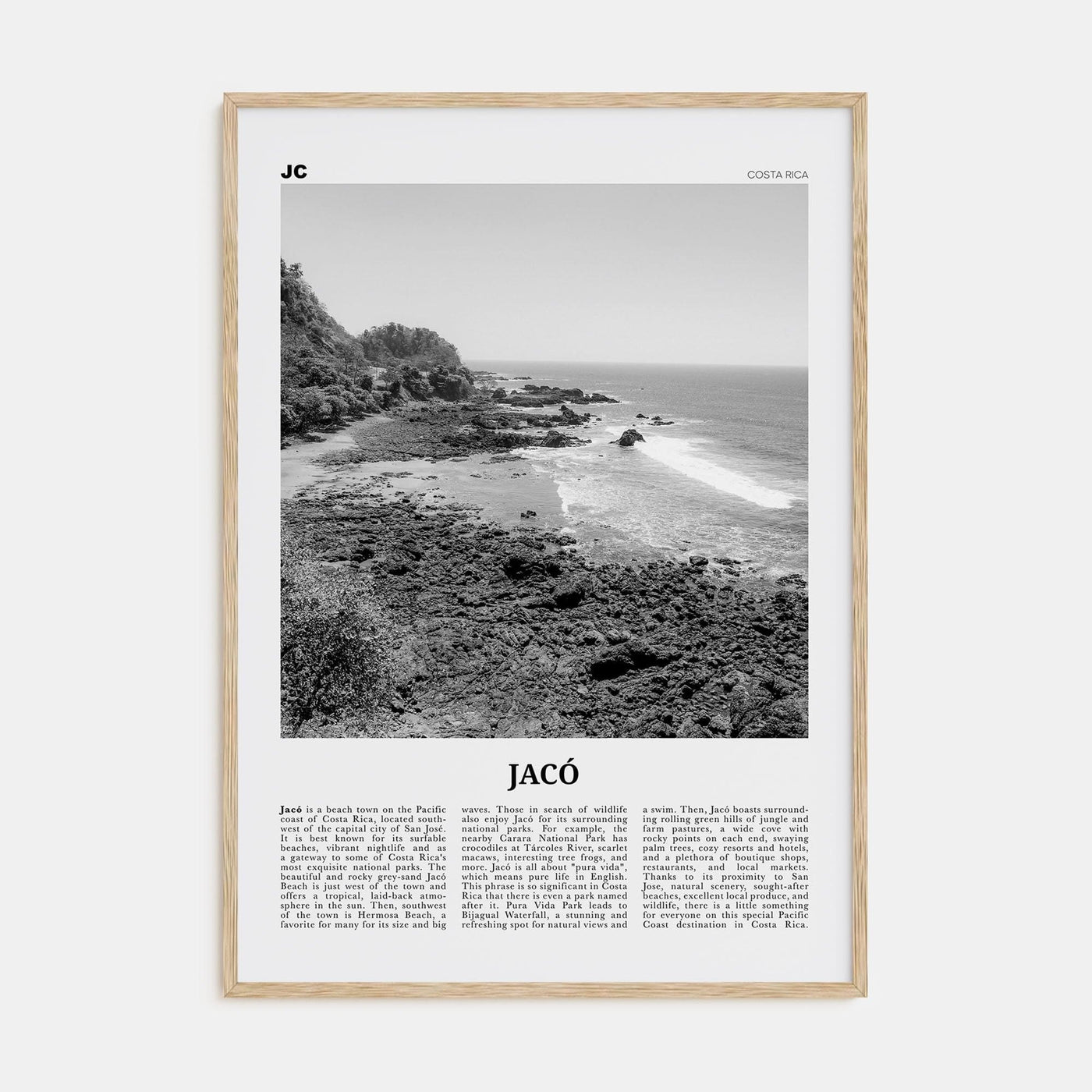 Jacó Poster Natural Wood / 8x12 in Nbourhood Travel B&W Poster