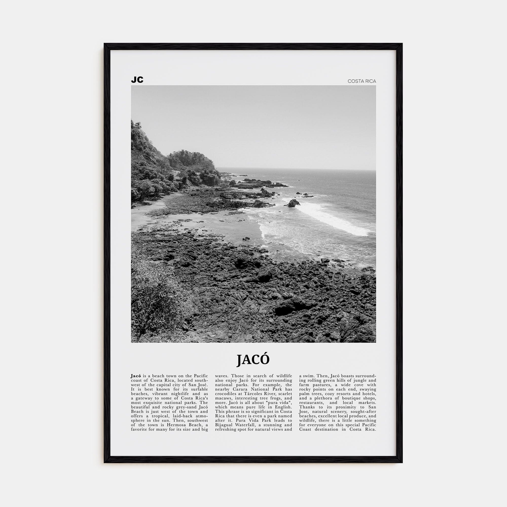 Jacó Poster Black Wood / 8x12 in Nbourhood Travel B&W Poster