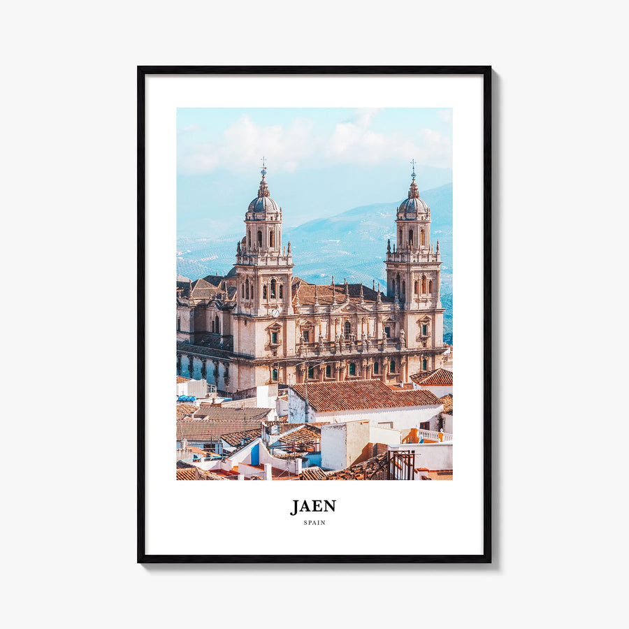 Jaén colorful classic poster of Spain – vertical wall art, unframed print shown in interior mockup