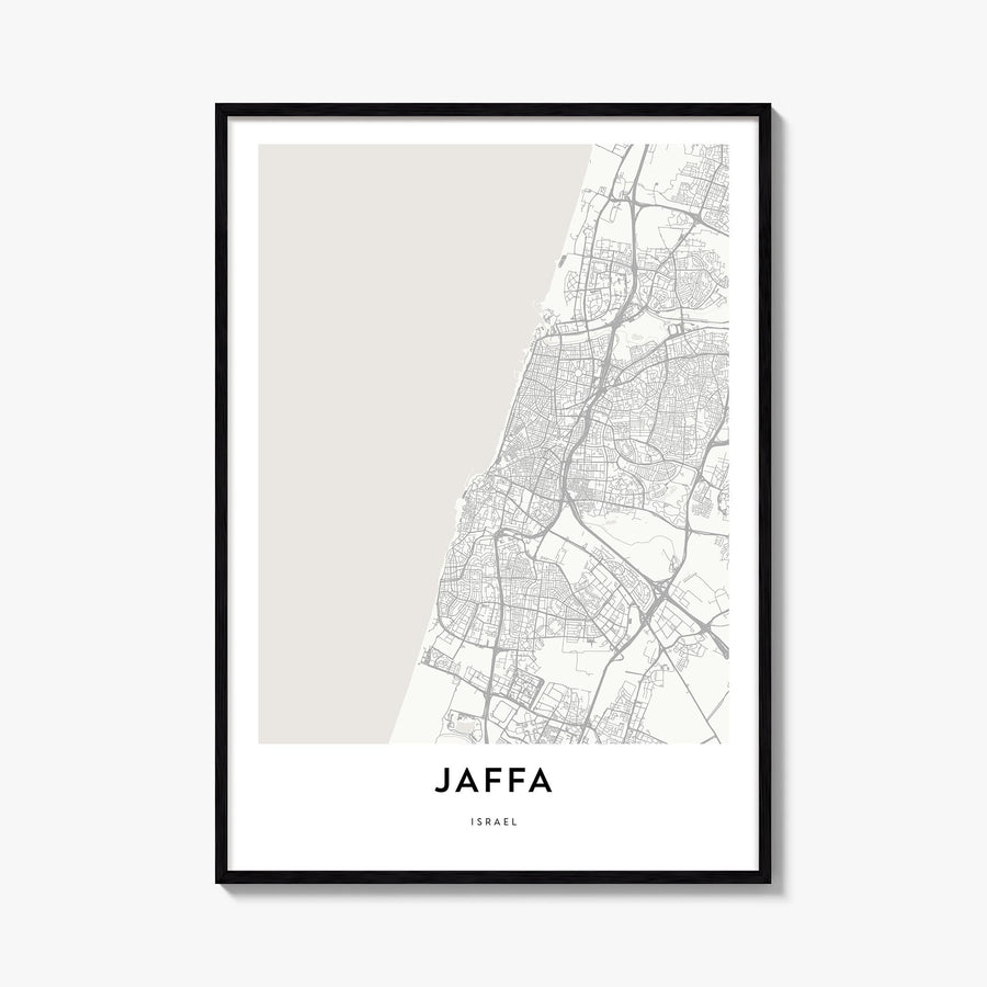 Jaffa black & white map poster of Israel – vertical wall art, unframed print shown in interior mockup