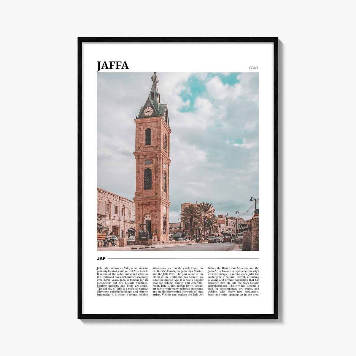 Jaffa colorful travel poster of Israel – vertical wall art, unframed print shown in interior mockup