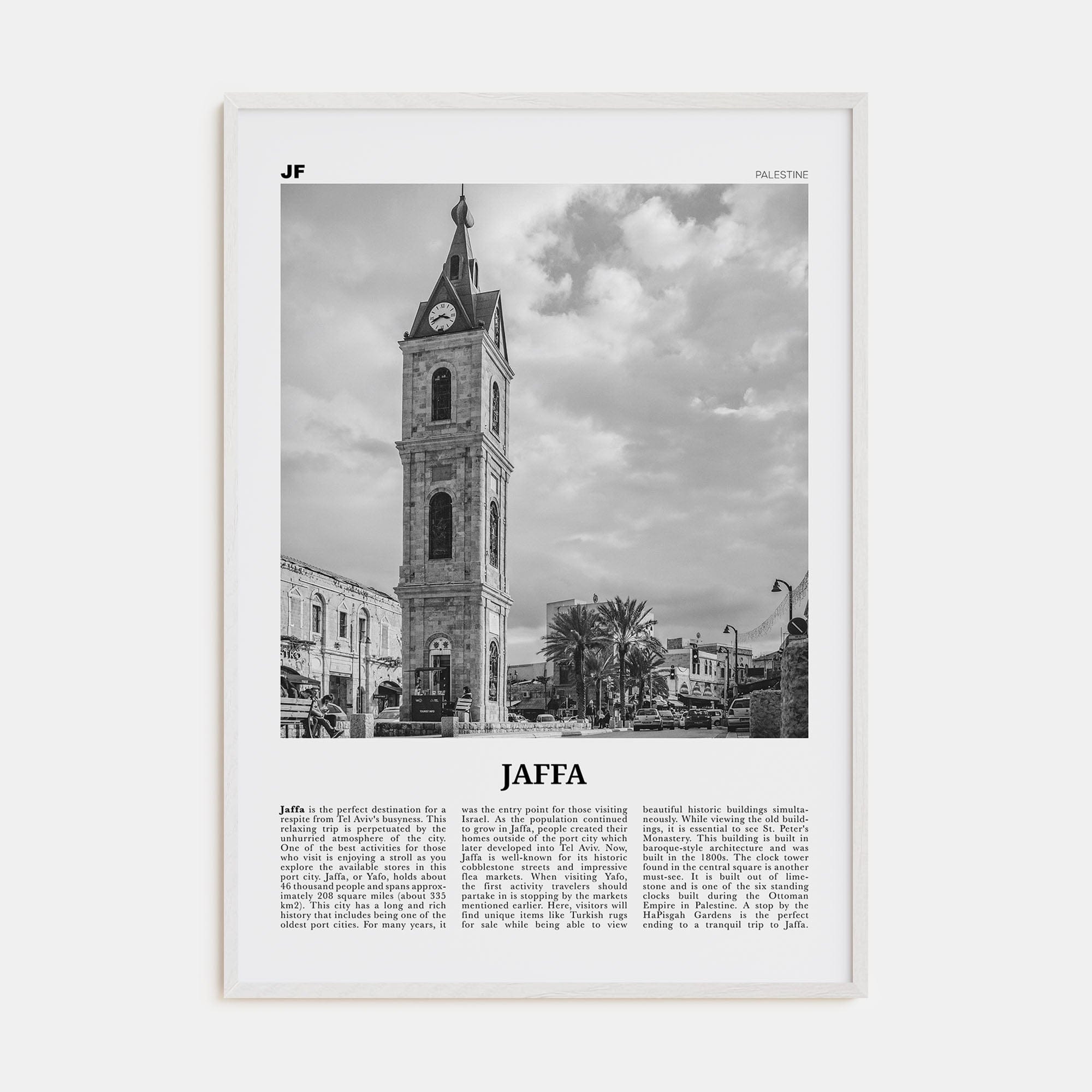 Jaffa Poster White Wood / 8x12 in Nbourhood Travel B&W Poster